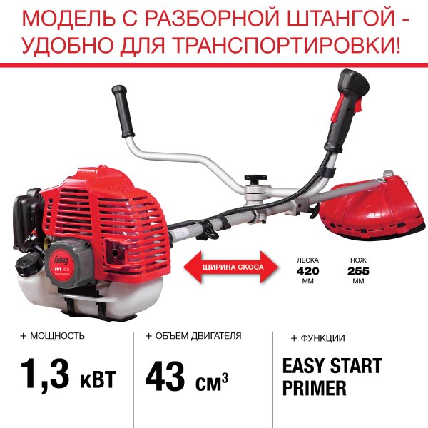 FUBAG Бензиновый триммер FPT 43R + Триммерная леска  сечение витой квадрат L 130 м * 2.4 мм в ПОДАРОК в Воронеже фото